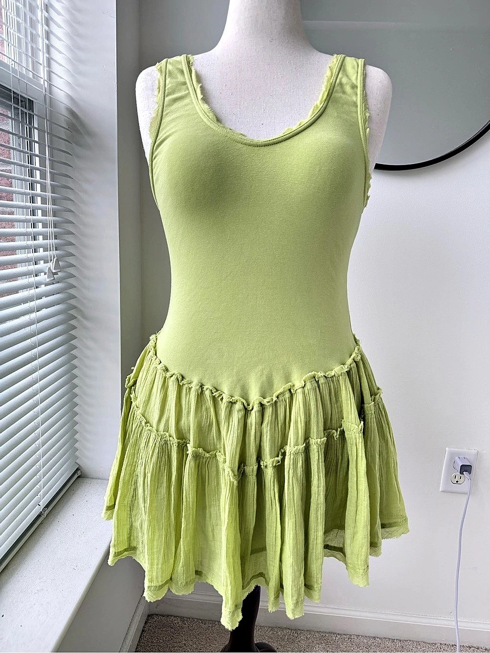 Free People Izi Drop-Waist Mini Dress Green